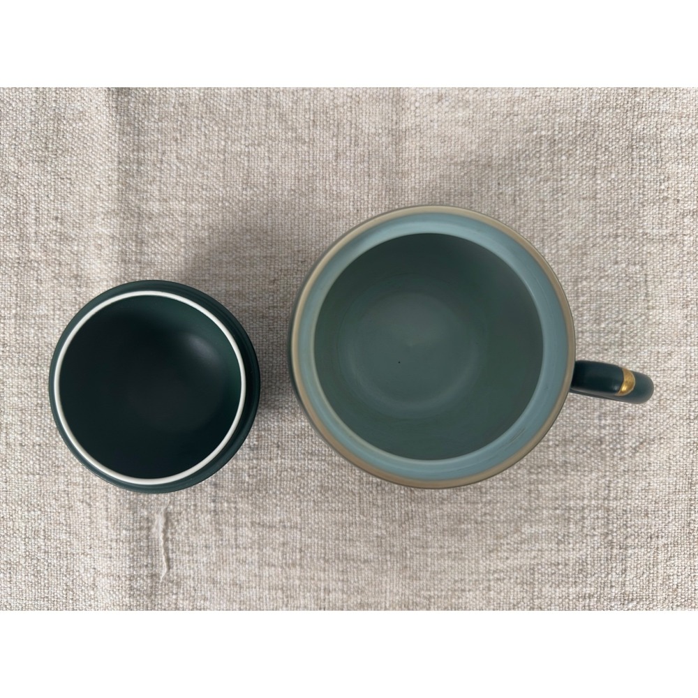 TangPin Cat Mug with Lid Dark Green Gold Accent Tea Mug Missing Infuser - Picture 4 of 6